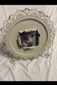 NEW Round Off White Metal Table Picture Frame 4" x4" Photos Cracker Barrel (GS10 - Picture 1 of 6