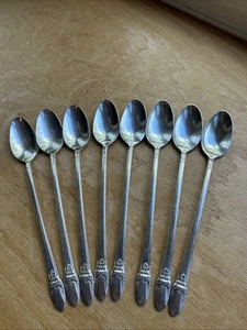 First Love Silverplate Lot of 8 Iced Teaspoons Spoons Rogers Flatware - Picture 1 of 10