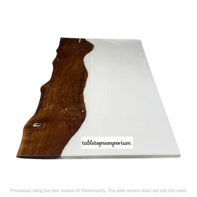 White Epoxy Resin Coastal Dining Table River Live Edeg Acacia Wood Furniture Dec - Image 1 of 4