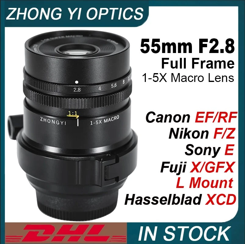 Zhongyi 55mm F2.8 1-5x Macro Lens Full Frame fr Canon Nikon Sony Fuji Hasselblad - Image 1 of 4