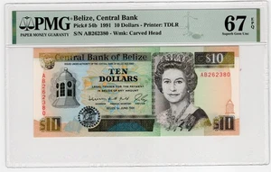 1991 BELIZE 54b $10 PMG 67 EPQ TOP POP #NC6-14 - Picture 1 of 2