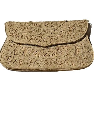 Bolso sin asas de colección años 1950-60 elegante beige de encaje con forro de satén de seda con monedero Foto 1 de 4