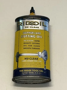 VTG RIDGOIL Ridge Tool Co. Sulpher Lard Cutting Oil Yellow Chrome 4 Oz Can -RARE - Picture 1 of 7