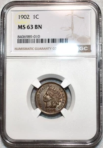 NGC MS-63 BN 1902 Indian Head Cent, Richly Hued, Lustrous specimen. - Picture 1 of 2