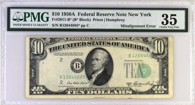 1950A $10 Federal Fr. 2011-B* Misalignment Error - PMG 35 REPLACEMENT NOTE STAR - Image 1 of 2