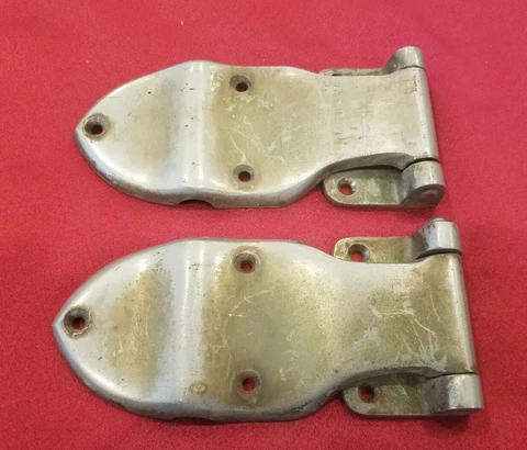 PAIR Vtg ANTIQUE OFFSET? ICEBOX ICE BOX HINGES NICKEL OVER BRASS ~ HEAVY -  H Cover