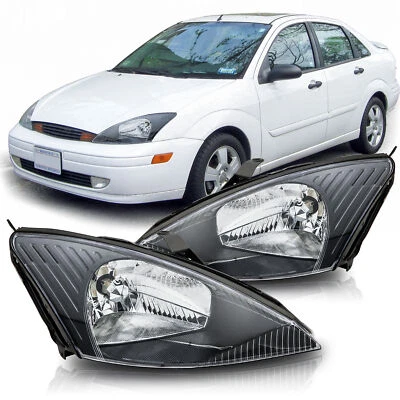 Fit For 2000-2004 Ford Focus Headlights Assembly Head Lamps Black Clear - Imagem 1 de 4