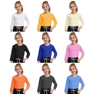 Kids Boys Girls Long Sleeve Shirts Cotton Warm Tee Shirt Tops Blouse Undershirts - Picture 1 of 81