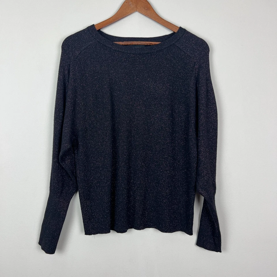 Suéter Express Mujer Grande Negro Rosa Metálico Acanalado Tejido Manga Globo NUEVO Foto 1 de 4