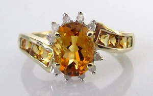 Gold Diamond Ring - Ex QVC 9ct Gold Multi Cut Citrine Diamond Swirl Ring Size N - Picture 1 of 17