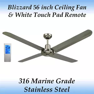 Blizzard 56" 316 Marine Grade Stainless Steel Ceiling Fan + White Touch Remote - Picture 1 of 3