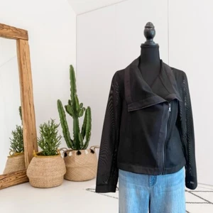 E3 by Etcetera Women’s 6 Semi-Sheer Mesh Side Zip Moto Jacket Black - Picture 1 of 15