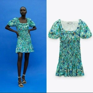 Zara Blue Floral Puff Sleeves Floral Cottagecore Mini Dress - Picture 1 of 9