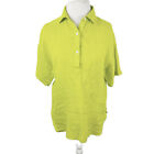 Flaxworks Neon Green Half Button Henley Shirt Boxy Irish Linen Lagenlook Artsy M