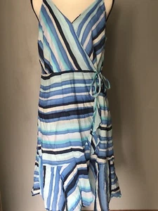 Tommy Hilfiger Blue Stripe Summer Wrap Dress L - Picture 1 of 5