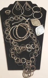 Silver-tone Jewelry Set Dangle Pireced earrings & Bangle Bracelets Mix Match - Picture 1 of 12