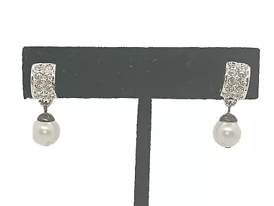 Aretes colgantes de perlas de imitación con pavé de cristales tono plata poste oro 14KT Carolee Foto 1 de 4