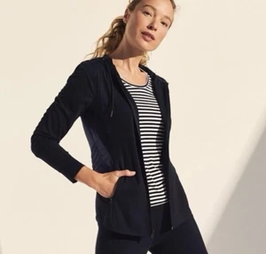 Chicos Zenergy Pintuck Moto Jacket Navy Size 1 M 8/10 $119 Athleisure Stretch - Picture 1 of 6