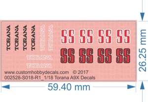 Torana A9X - 1/18 1/25 1/32 1/64 - Water Decal - Picture 1 of 1