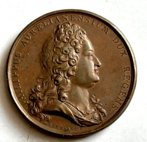 Felipe II, 1674-1723, Duque de Orleans 1701, Regente de Francia 1715 Medalla de Bronce - Imagen 1 de 2