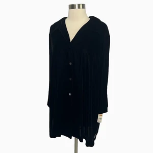 NWT Talbots Woman 16W Black Velvet Button Down Tunic Shirt - Picture 1 of 11