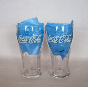 2 x Coca Cola Glasses with White Logo. Relief Raised Logo ARC France 14.5cm Tall - Picture 1 of 8