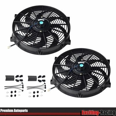 (2) Ventilador de refrigeración eléctrico de 14 pulgadas Slim Pull & Push 900 CFM Radiador 80W Kit de montaje Foto 1 de 4