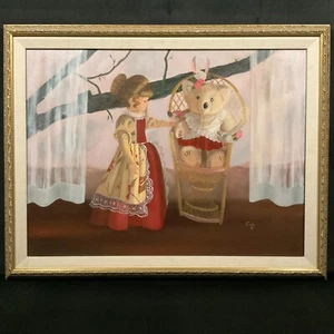 Anita Gish, Framed Surrealism Style Original Oil on Canvas "Tabitha & Friends" - Picture 1 of 10