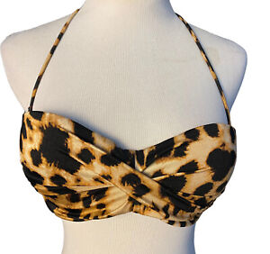 Victoria's Secret Animal Print Nylon Padded 32D Bandeau Swim Bikini Top Straps