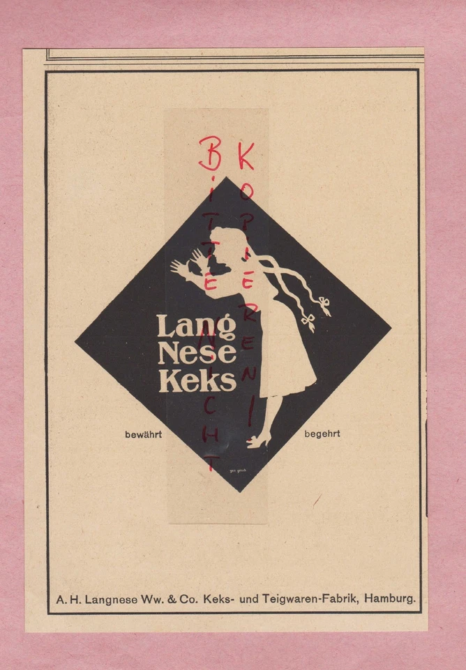 HAMBURG, Werbung 1918 A. H. Langnese Ww. & Co. Keks-Teigwaren-Fabrik Süßigkeiten - Bild 1 von 1