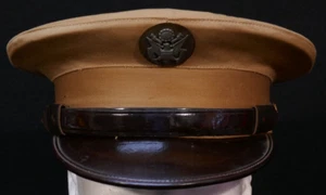 WWII - Korean War Era US Army EM Enlisted Service Visor Hat Tan Cover Apx 6 5/8 - Picture 1 of 13