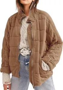 Women's Casual Lightweight Zip-Up Quilted Jacket Long Sleeve Oversized Large - Picture 1 of 10