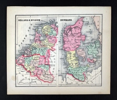 1857 Morse Gaston Map Denmark & Holland Belgium Netherlands Amsterdam Copenhagen - Image 1 of 4