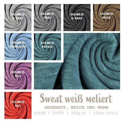 Wintersweat Meterware weiß meliert - Sweatshirt Stoff - Baumwoll Sweat *Ab 50cm - Bild 1 von 4