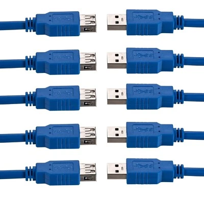 5x 10ft USB 3.0 Extension Cable Type A Male to A Female Extender HIGH SPEED Blue - Image 1 of 3