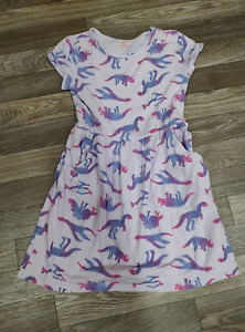 Cat & Jack Girls Fit & Flare Short Sleeve Dress Lilac Dino Print W/ Pockets 6/6x