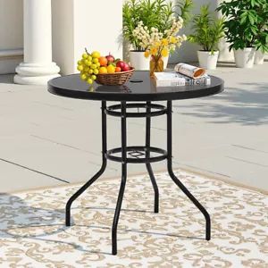 Bistrotisch Rund Balkontisch mit Glasplatte Schirmloch Gartentisch Glastisch - Bild 1 von 9