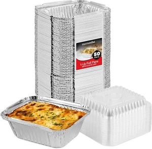 Durable Disposable Aluminum Pans with Lids - 50 Pack for Food Storage & Takeout - Picture 1 of 19