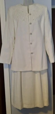 Laura Henson Marfil Falda Chaqueta Traje Mujer Talla 6 M Perla Cuentas Formal Boda Foto 1 de 4