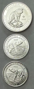 Canadian Coin Lot ‘17-1.5 Oz Grizzly Bear (8$), ‘18 & ‘19-0.5 Oz Polar Bears BU - Picture 1 of 2