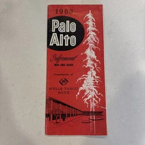 Mapa de viaje y guía de Palo Alto 1963 desplegable vintage complementa Wells Fargo Bank - Imagen 1 de 10