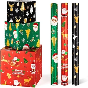 WERNNSAI Weihnachten Kinder Geschenkpapier - 3 Rollen 17" x 120" Kinder Weihnachten Folie  - Bild 1 von 7