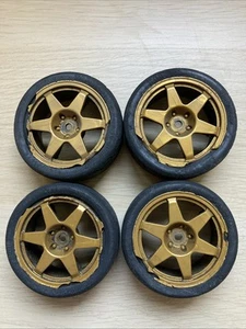 Tamiya 1/10 Remote Control Subaru Impreza Gold 6 Spoke Wheels And Tyres - Picture 1 of 10