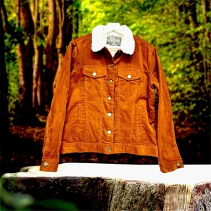 Y2k Bass Natural Corduroy Sherpa Fleece Collar & Lining Button Front Jacket Sz M - Picture 1 of 7