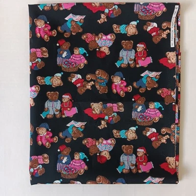 Hi-Fashion Fabrics Black Teddy Bears Pajamas Cotton Fabric Remnant 32" x 44" - Image 1 of 4