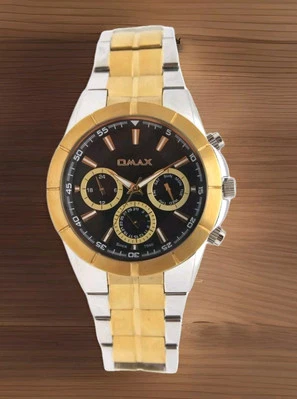 Reloj para hombre Omax todo acero inoxidable tono dos esfera cronógrafo negra y dorada Foto 1 de 4