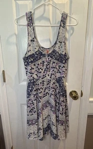 Free People Fit & Flare Flirty Tank Dress Purple Floral Large Sundress Festival - Picture 1 of 7