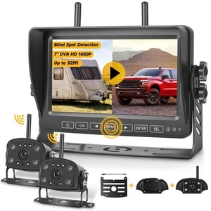 Bezprzewodowy system kamer zapasowych RV 7-calowy monitor dzielonego ekranu z 2 kamerami HD 1080P - Zdjęcie 1 z 9
