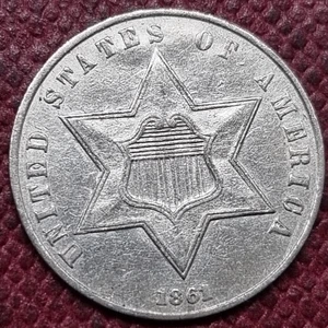 1861 Three Cent Piece 3c Silver Trime High Grade AU - UNC #96657 - Picture 1 of 2