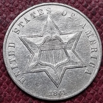 1861 Three Cent Piece 3c Silver Trime High Grade AU - UNC #96657 - Image 1 of 2